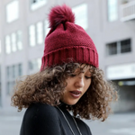 Sherpa Lined Pom Beanie - Burgundy